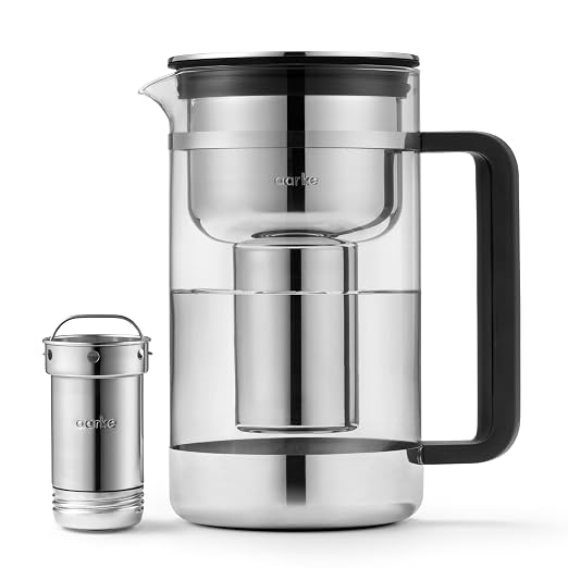 Aarke Purifier Glass Water Pitcher, Refillable Stainless Steel Filter, 8-Weeks by aarke