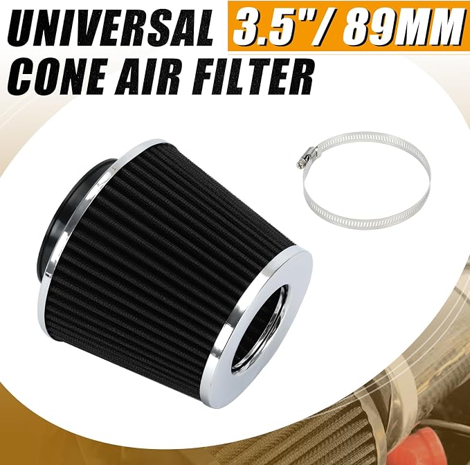 PTNHZ Universal Black 3.5" 89mm High Flow Cold Air Intake Cone Air Filter Power - Image 2
