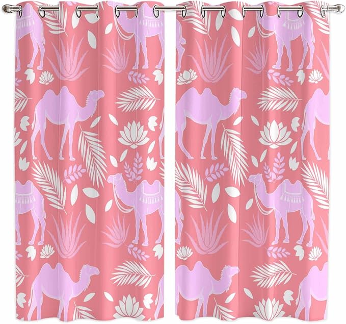 2 Panel Kitchen Cafe Curtains, Desert Camel Sunlight Filtering Nature Air by Hokiten