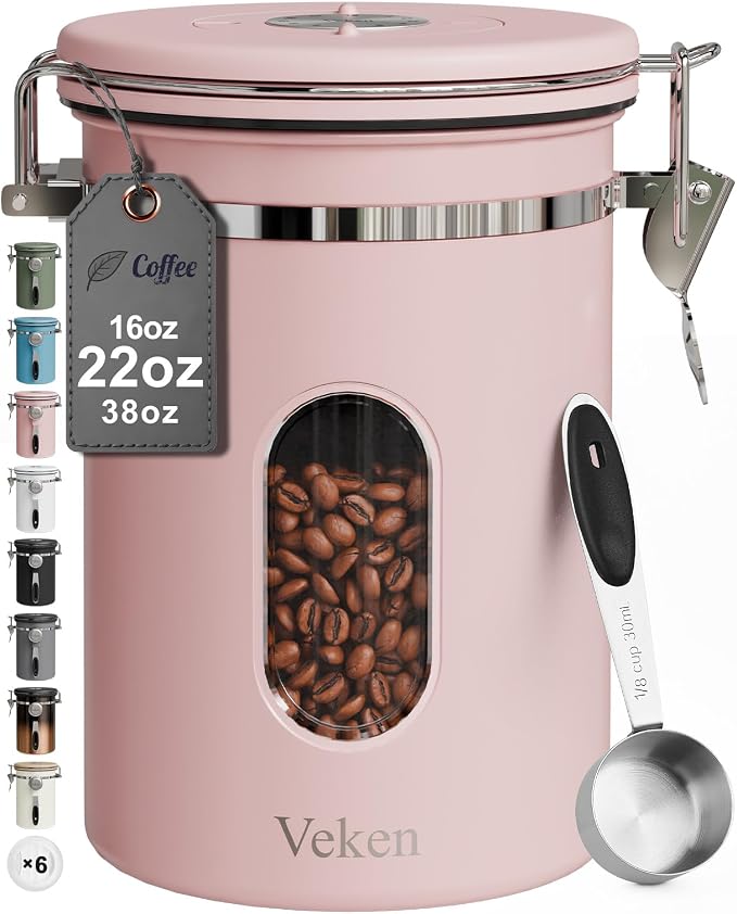Veken Coffee Canister with Window, Airtight Stainless Steel Kitchen Food by Veken