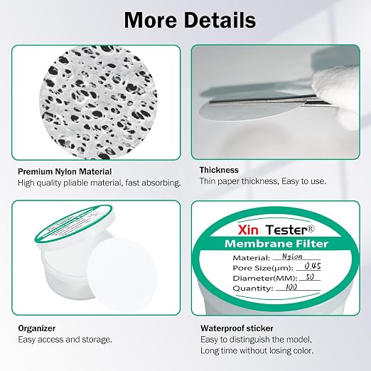 Xin Tester 100 Pieces Nylon Disc Membrane Filters, 50 mm Diameter, 0.45µm Pore - Image 7