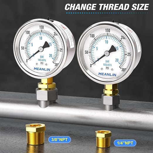 MEANLIN MEASURE 0~300Psi Dry Pressure Gauge Stainless Steel 1/8" NPT 2" FACE - Image 3