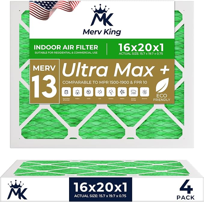 MervKing 16x20x1 Air Filter Actual Size: 15.7" x 19.7" x 0.75" MERV 13 MPR by MervKing
