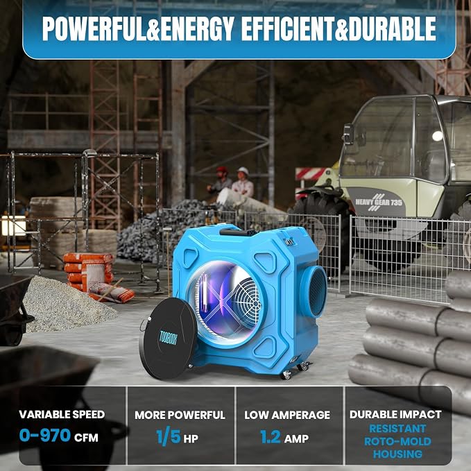 Air Scrubber with 3-Stage Filtration, 970CFM HEPA Air Scrubber Negative Air - Image 6