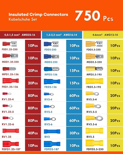 750PCS Wire Connectors Kit, Male and Female Spade Connectors, 27 Types - Image 2