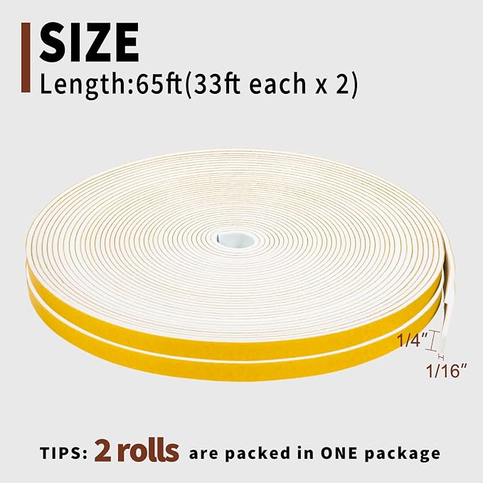 Yotache White Thin Weather Stripping 1/4" x1/16, Foam Gasket Seal Tape - Image 4
