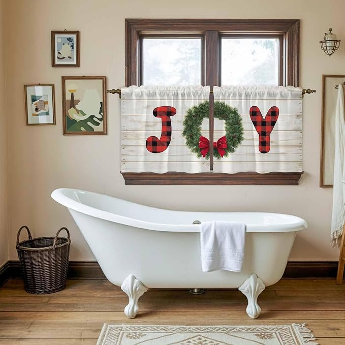 Christmas Wreaths Kitchen Tier Curtains 36 Inch Long 2 Panel Set, Rod Pocket - Image 5