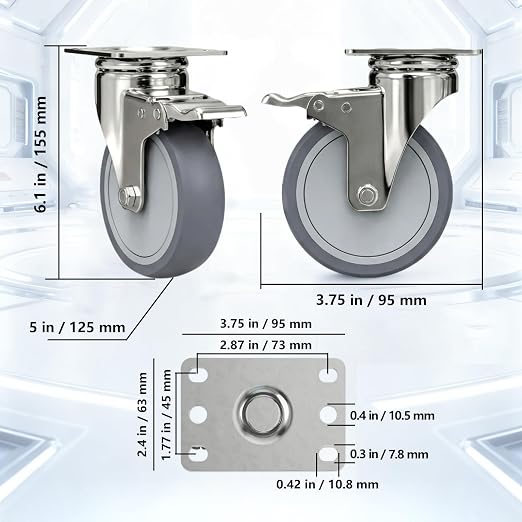 5 Inch Stainless Steel Caster Wheels - Image 2