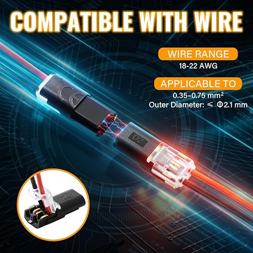 50Pcs D2 Quick Connect Wire Connectors – Optional Stripping Double Wire Plug in - Image 3