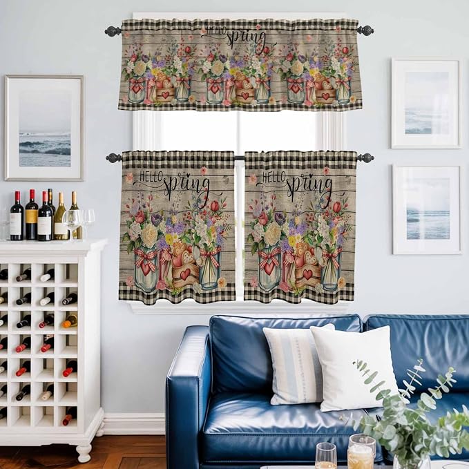 Spring Flowers Kitchen Curtains Set 3 Piece - Image 2
