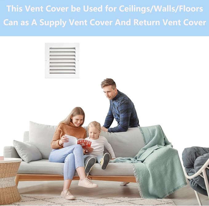 8'' x 8'' White Return Air Vent Cover, Aluminum Return Air Grille HVAC Air - Image 6