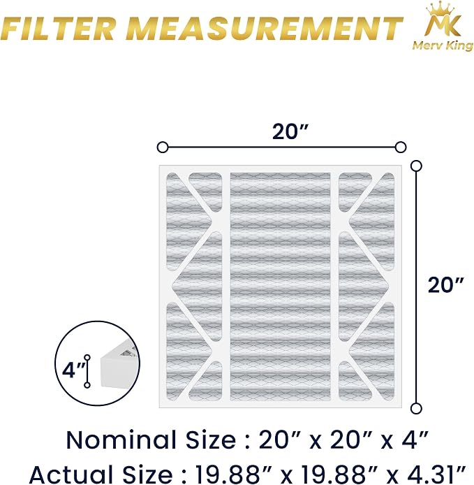 MervKing 20x20x4 Air Filter Actual Size: 19.88" x 19.88" x 4.31" MERV 8 MPR - Image 2