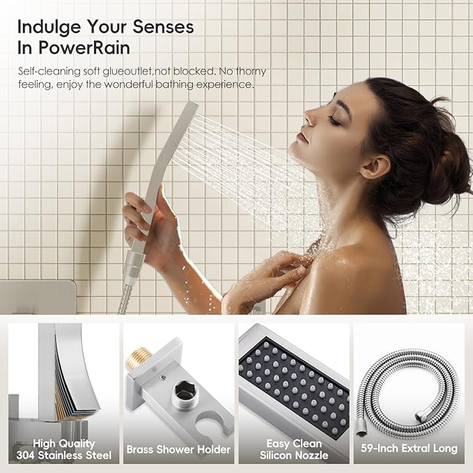 Brushed Nickel Shower System, Shower Faucet Set with 10-Inch Rain Shower Head and Handheld, Wall Mounted High-Pressure Shower Head Combo Set with Shower Valve and Shower Trim, Brushed Nickel