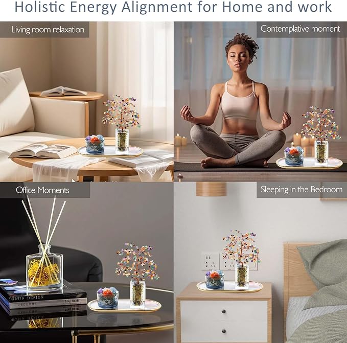 Runyangshi Chakra Crystal Tree of Life & Natural Crystal Ore Diffuser Set - Image 7