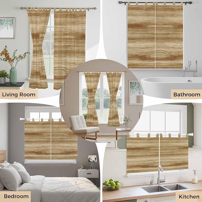 Light Brown Wood Grain Kitchen Curtains 24 Inch Length, Small Window Curtains - Image 7