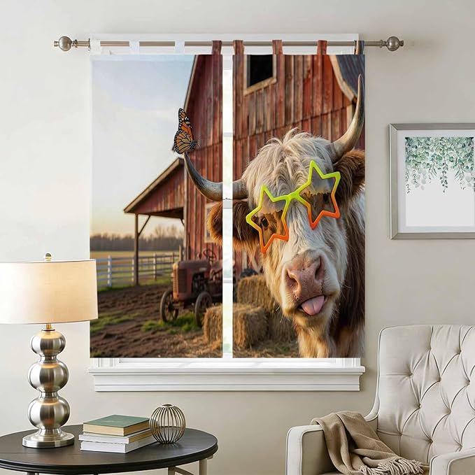 Farm Yaks Bathroom Curtains 63 Inch Length, Window Curtains Tab Top, Farmhouse - Image 2
