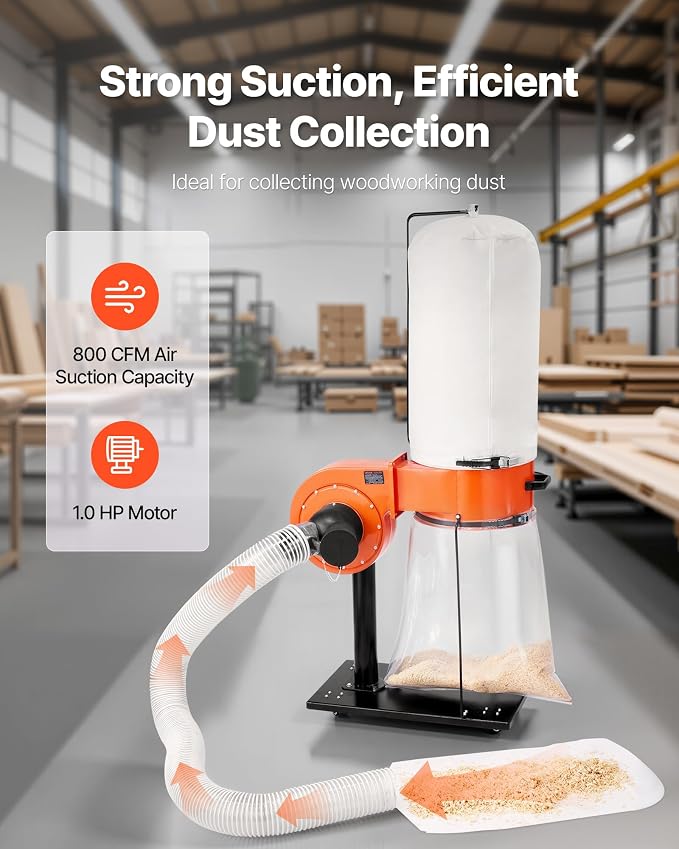 VEVOR Dust Collector, 800 CFM 2.5 Micron Vortex Cone Dust Collectors, 1HP - Image 2