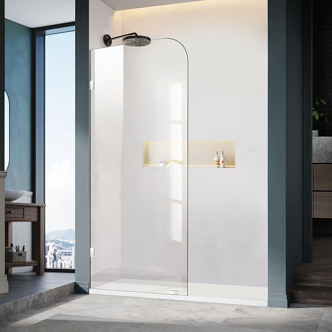 30" W ×78" H Shower Glass Panel, Frameless Fixed Glass Shower Panel with Clamps, 3/8"(10mm) Thick Clear Tempered Glass Shower Door, Bathroom Shower Screen in Polished Chrome Finish