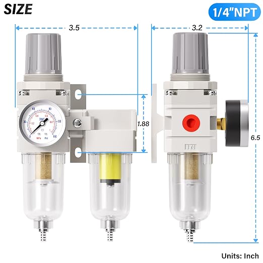 TAILONZ PNEUMATIC 0-150PSI 1/4 Inch NPT Particulate Filter+Coalescing Filter - Image 2