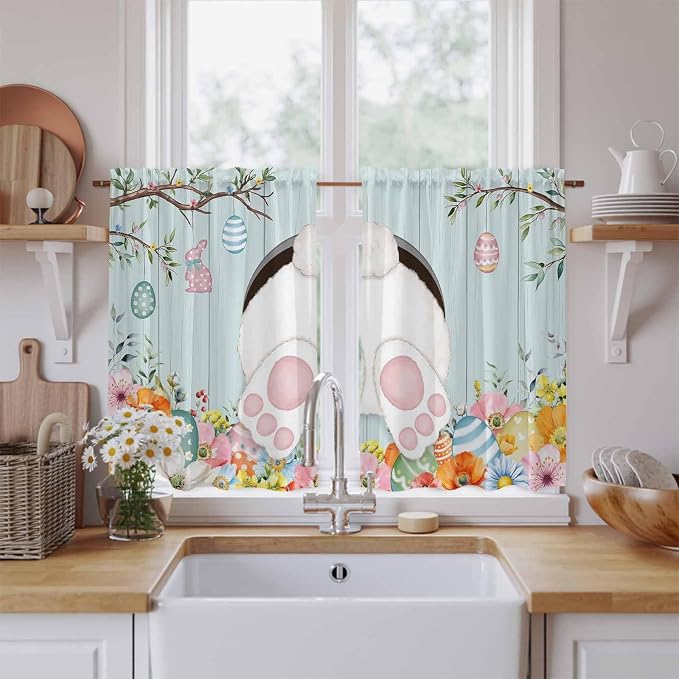 Easter Bunny Kitchen Curtains 45 Inch Long 2 Panel Set, Rod Pocket Window by Unknown