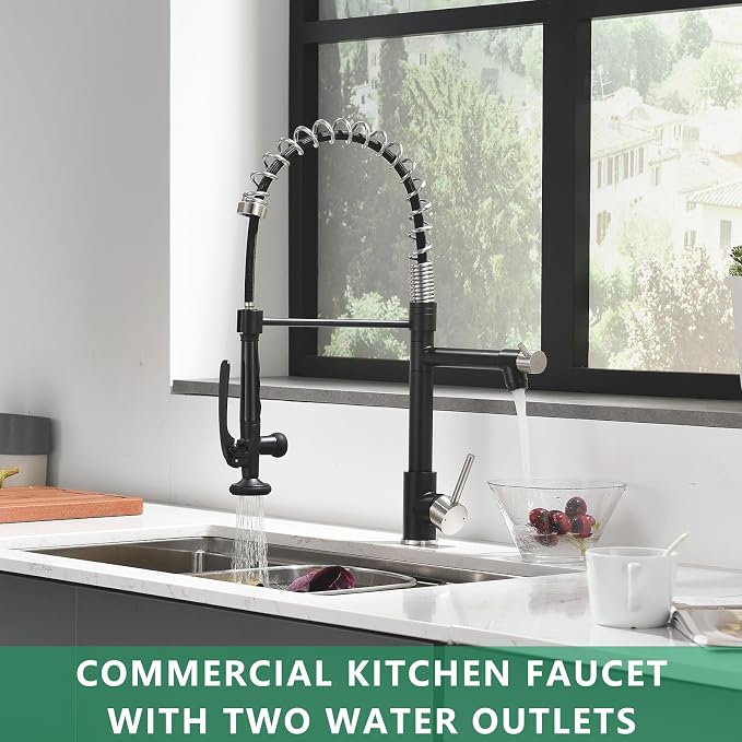 Pull Down Kitchen Faucet with Sprayer, Fapully Commercial Matte Black&Brushed - Image 3