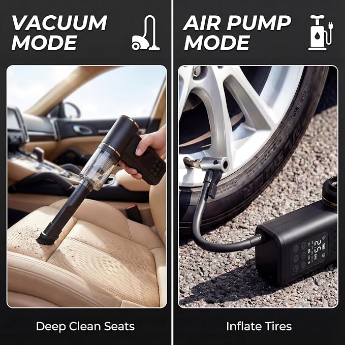 5-in-1 Portable Tire Inflator and Car Vacuum Cordless, 150PSI Smart Air - Image 2