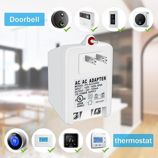 24V 830mA Thermostat and Doorbell Transformer, Wall Transformer - Image 2