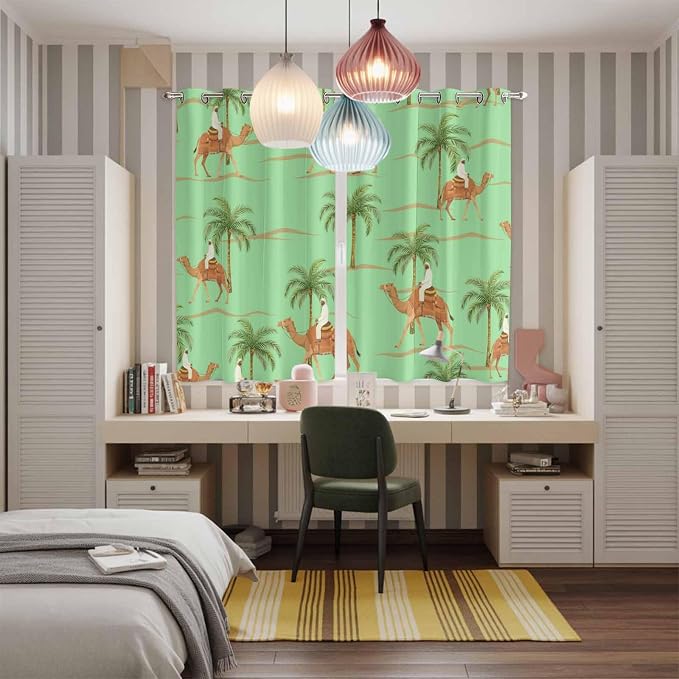 2 Panel Kitchen Cafe Curtains, Desert Camels Sunlight Filtering Nature Air - Image 5