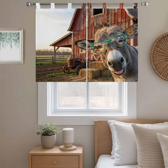 Farm Donkeys Kitchen Curtains 45 Inch Length, Short Cafe Window Curtains Tab Top - Image 9
