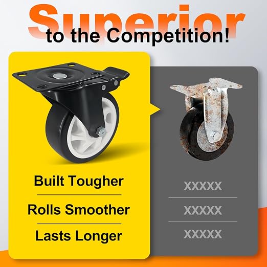 Caster Wheels 4 Inch, Heavy Duty Caster Set of 4, Swivel Castor Wheel - Image 4