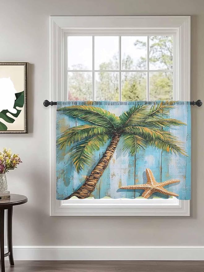 Sheer Curtains 54 Inch Length, Coastal Beach Tree Semi Sheer Curtains Light - Image 2