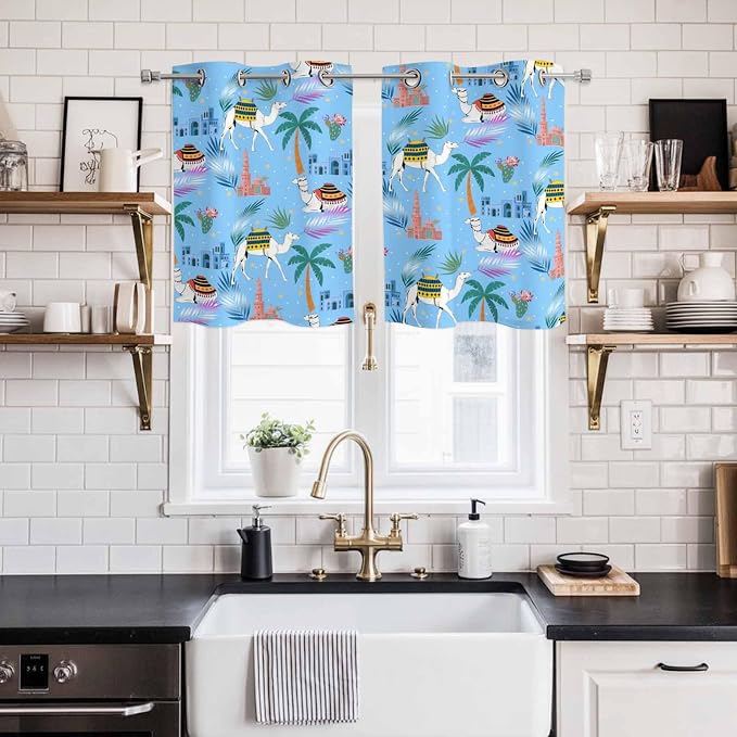 2 Panel Kitchen Cafe Curtains, Desert Landscape Sunlight Filtering Nature Air - Image 2