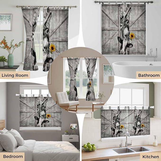 Funny Farm Animals Kitchen Curtains 36 Inch Length, Small Window Curtains Tab - Image 7
