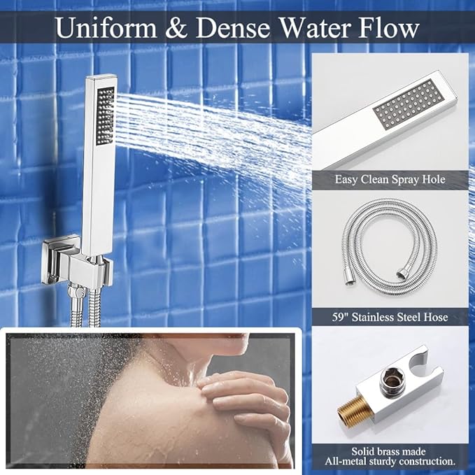 16 Inch Polished Chrome Ceiling Mount Shower System Bathroom Luxury Rain Mixer Shower Combo Set Ceiling Rainfall Shower Head System Faucet Contain Rough-in Valve and Trim Included