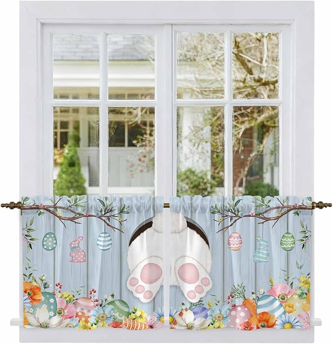 Easter Kitchen Tier Curtains 36 Inch Long 2 Panel Set, Rod Pocket Half Window - Image 2