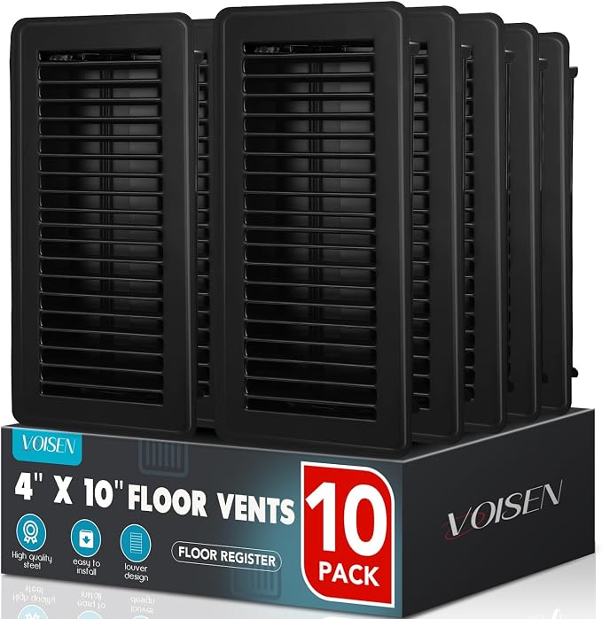 VOISEN Floor Register 4x10, 10 Pack Black Floor Register Vents, Heavy Duty by VOISEN
