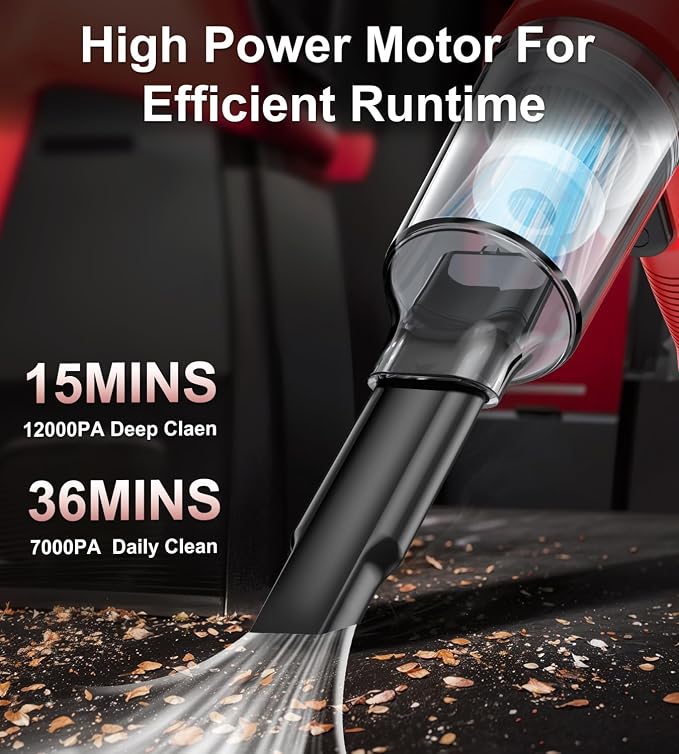 Car Vacuum Portable Cordless, 4 in 1 Mini Vacuum Cleaner Hight Power, 12000Pa - Image 2