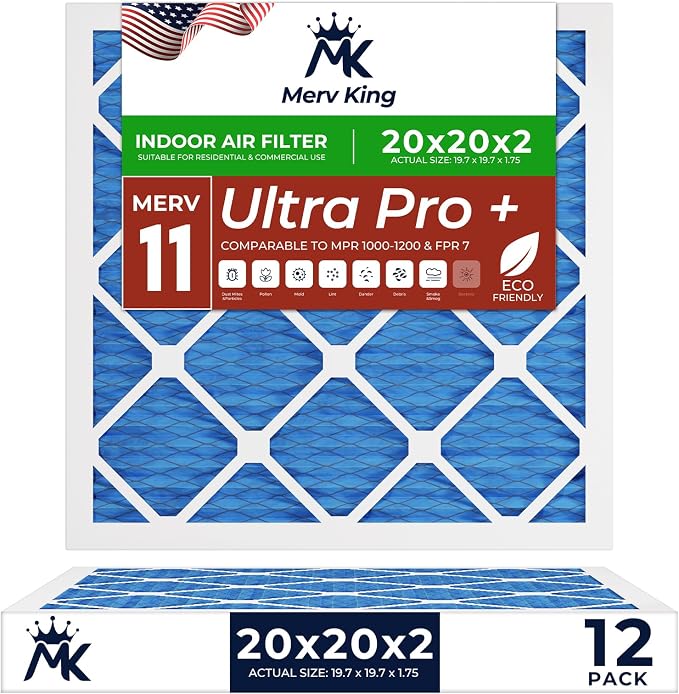 MervKing 20x20x2 Air Filter Actual Size: 19.7" x 19.7" x 1.75" MERV 11 MPR by MervKing