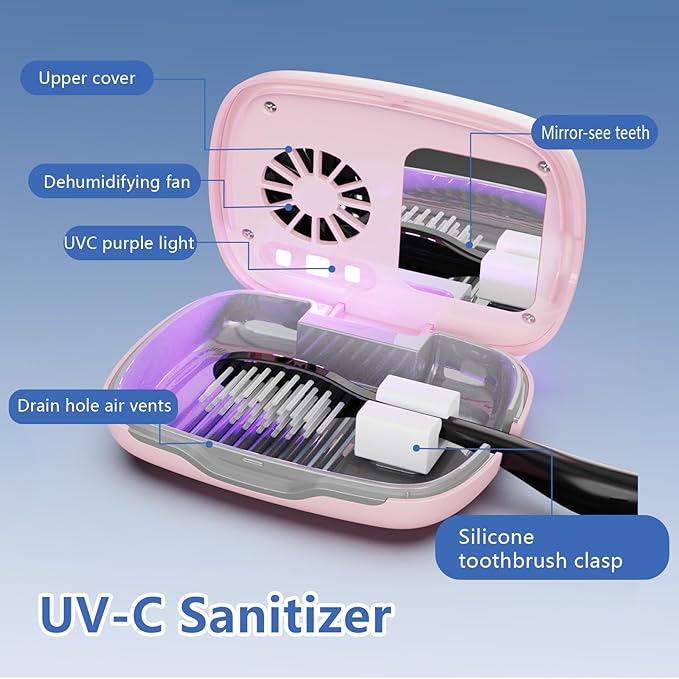 UV-C Toothbrush Cover Case and Holder Electric Travel Toothbrush Cover with Holder for Any Toothbrush Head Rechargeable Toothbrush Travel Case Pink