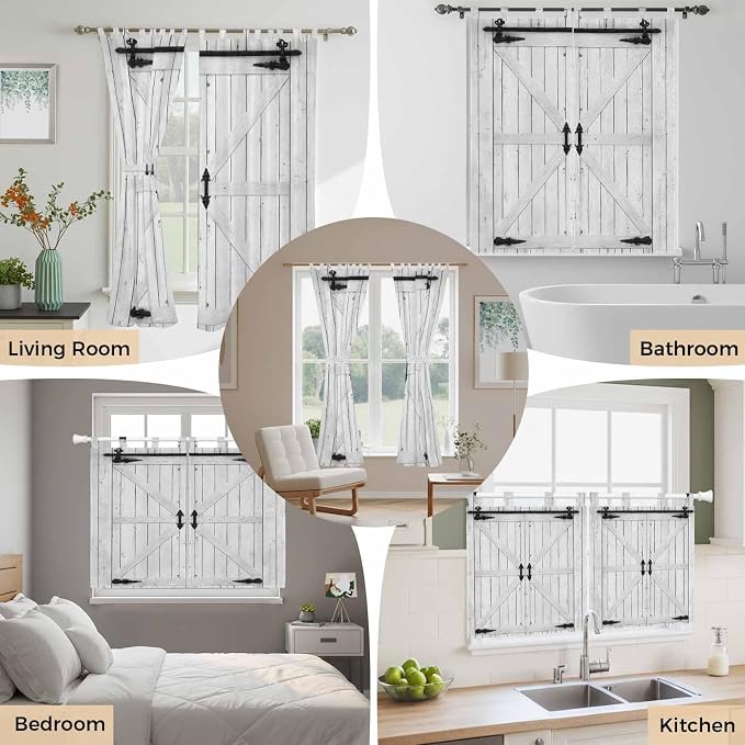 Farmhouse Wood Grain Kitchen Curtains 24 Inch Length, Small Window Curtains Tab - Image 7