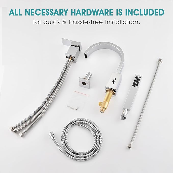 Brass Roman Tub Faucet with Handheld Sprayer, Deck Mount Bathtub Faucet with Hand Shower, 3 Hole Waterfall Faucet with 360 Spout, Single Handle Tub Filler with 8 GPM High Flow, Chrome