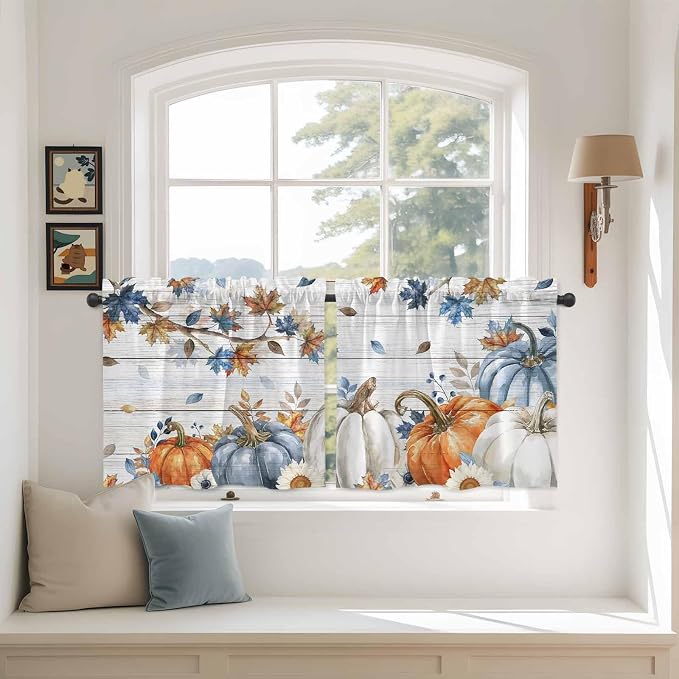 Thanksgiving Pumpkin Kitchen Tier Curtains 36 Inch Long 2 Panel Set, Rod Pocket by Unknown