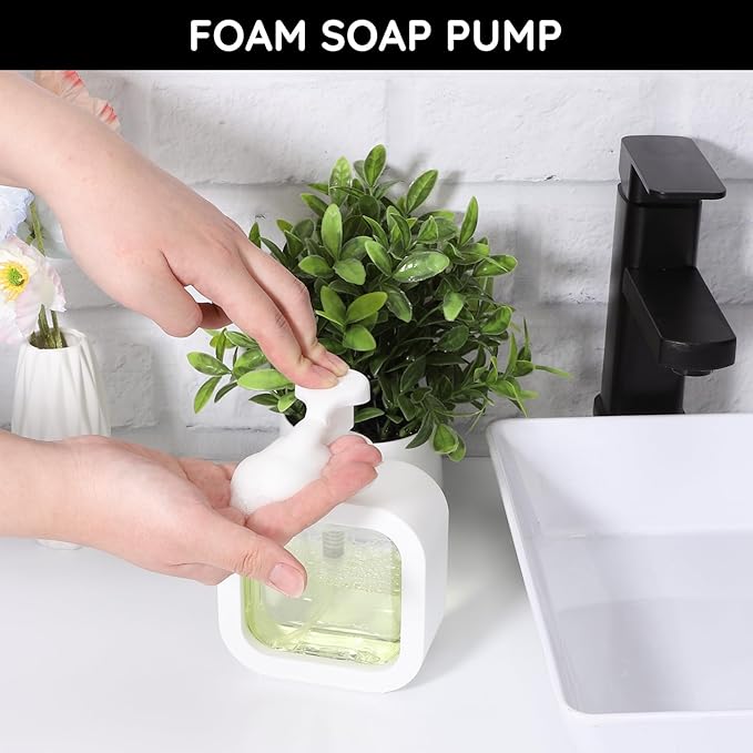 Segbeauty 10.1oz Foam Dish Soap Dispenser for Kitchen Sink, 300ml Square Foaming Pump Bottles for Bathroom Shower Shampoo, 2pcs White Empty Plastic Foam Hand Wash Dispenser Bottles with Label Stickers