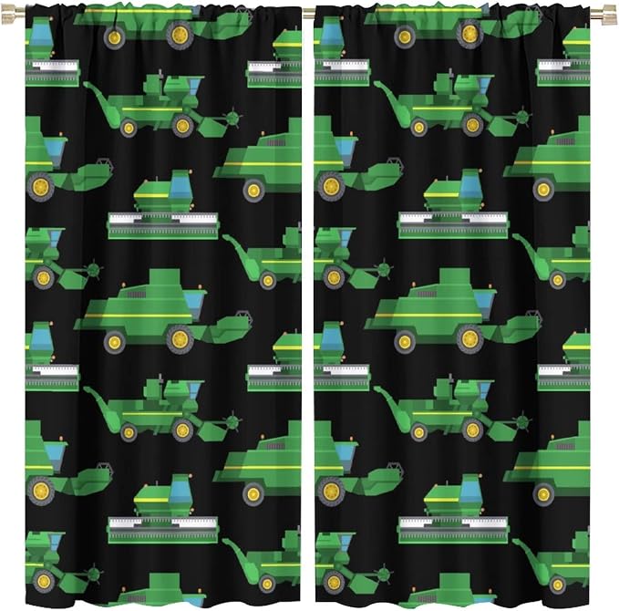 Kids Agriculture Machine Window Curtains, Farm Equipment Tractors Transport by SHElifestyle