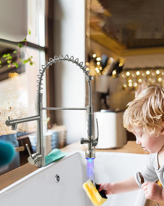 Fapully Commercial Single Handle Pull Down Sprayer Brushed Nickel Kitchen Faucet - Image 7