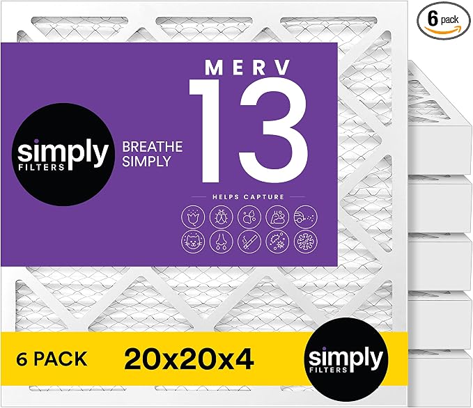 Simply 20x20x4 Air Filter, MERV 13, 6 Pack, Furnace Air Filter by SimplyFilters