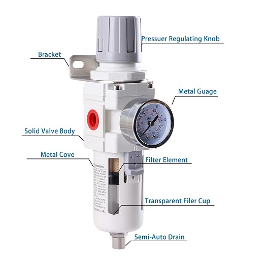 3/8 Inch NPT Air Filter Regulator Combo Piggyback AW3000-03, Air Compressor - Image 3