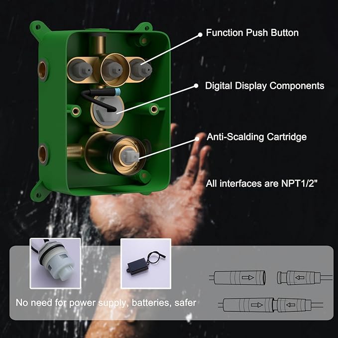 Shower System Oil Rubbed Bronze Shower Faucet Set 12 Inch Ceiling Mounted Full Body Shower System with Body Jets, Handheld Spray, Temperature Display Shower Valve