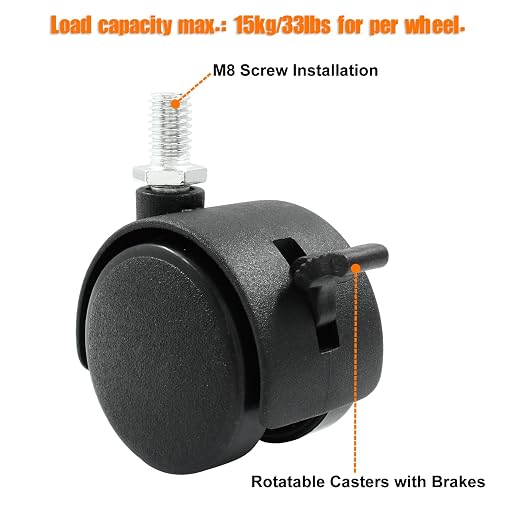 4pcs 1.5 Inch Swivel Caster Wheels, Heavy Duty Swivel Stem Casters Wheel - Image 4