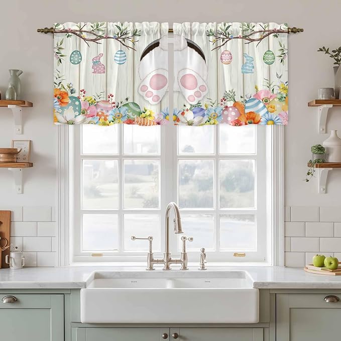 Easter Kitchen Tier Curtains 24 Inch Long 2 Panel Set, Rod Pocket Cafe Small - Image 3